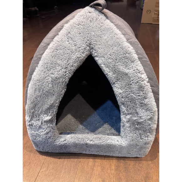 Other - Grey Cable Knit Pet Cave Bed Plush Faux Fur Hooded Cat Dog Tent House